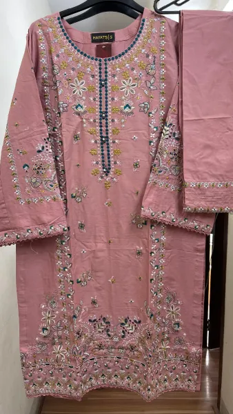 Pakistani Original Hayat Stitched Cotton Co-ords 2 Pcs _ Mauve Pink 